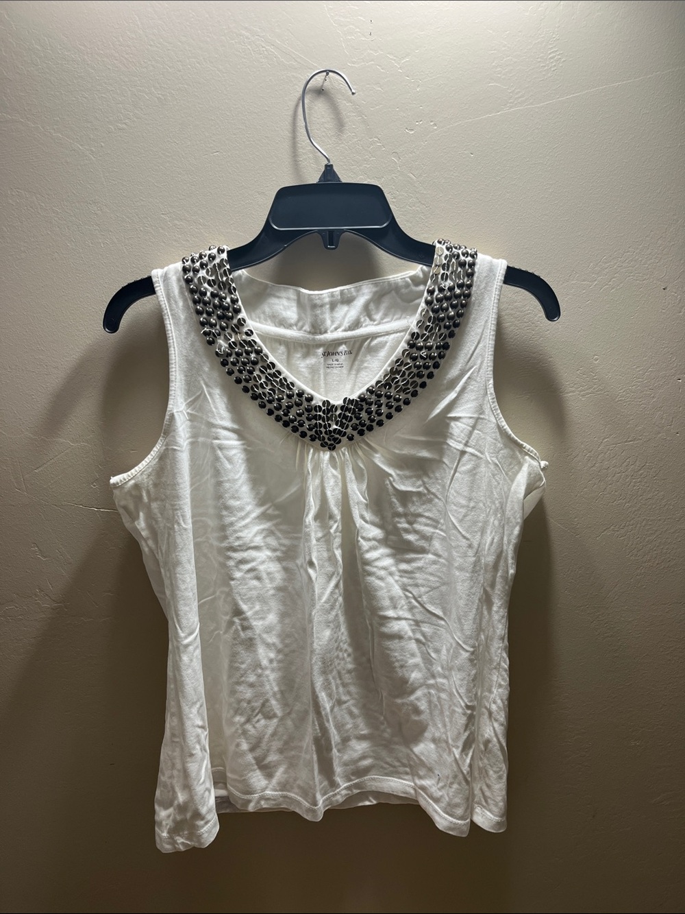 St. John's Bay White Sleeveless Top with Silver Beaded Collar